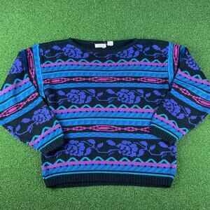 Vintage 80s Country Craft Neon Knit Grandma Sweater Sz 40